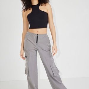 garage “metallic” grey parachute pants